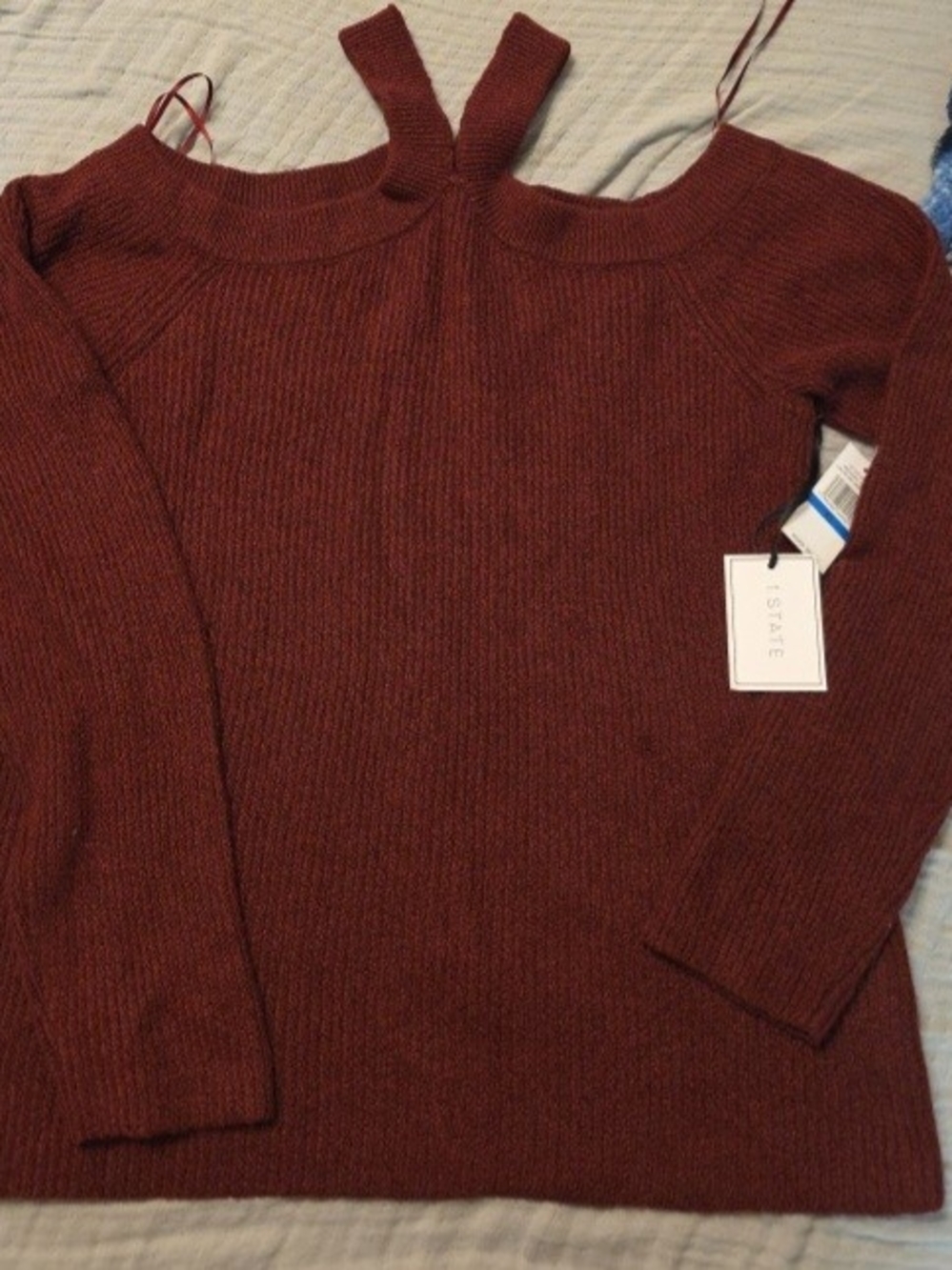1. State Off-the-Shoulder Ribbed Sweater in Deep Burgundy XL